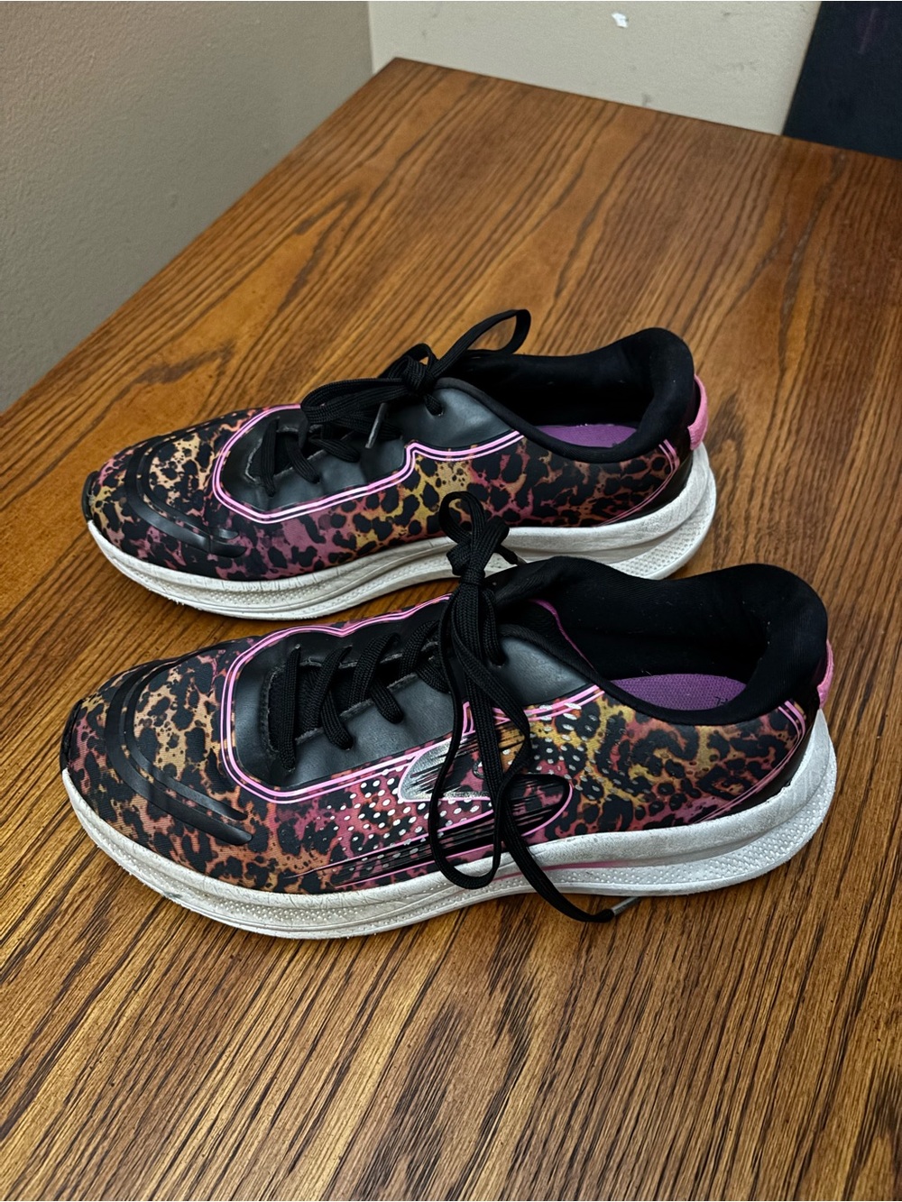 Women's Leopard Print Skechers Air Cooled Athletic Sneakers with Pink Accents